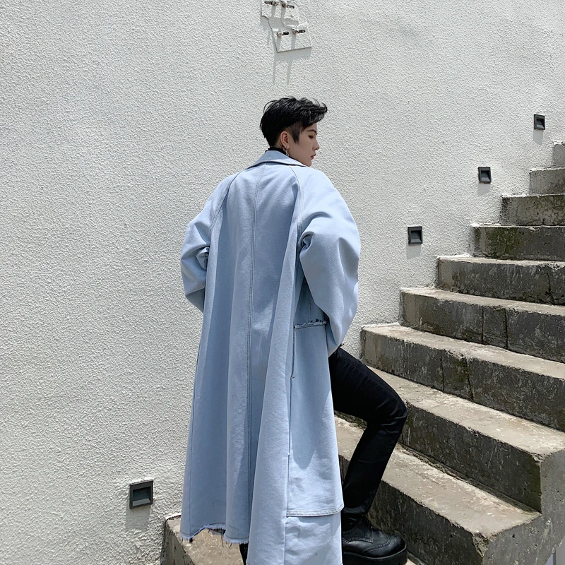 Тренчкот джинсовый Асимметричный для мужчин и женщин винтажная уличная одежда в