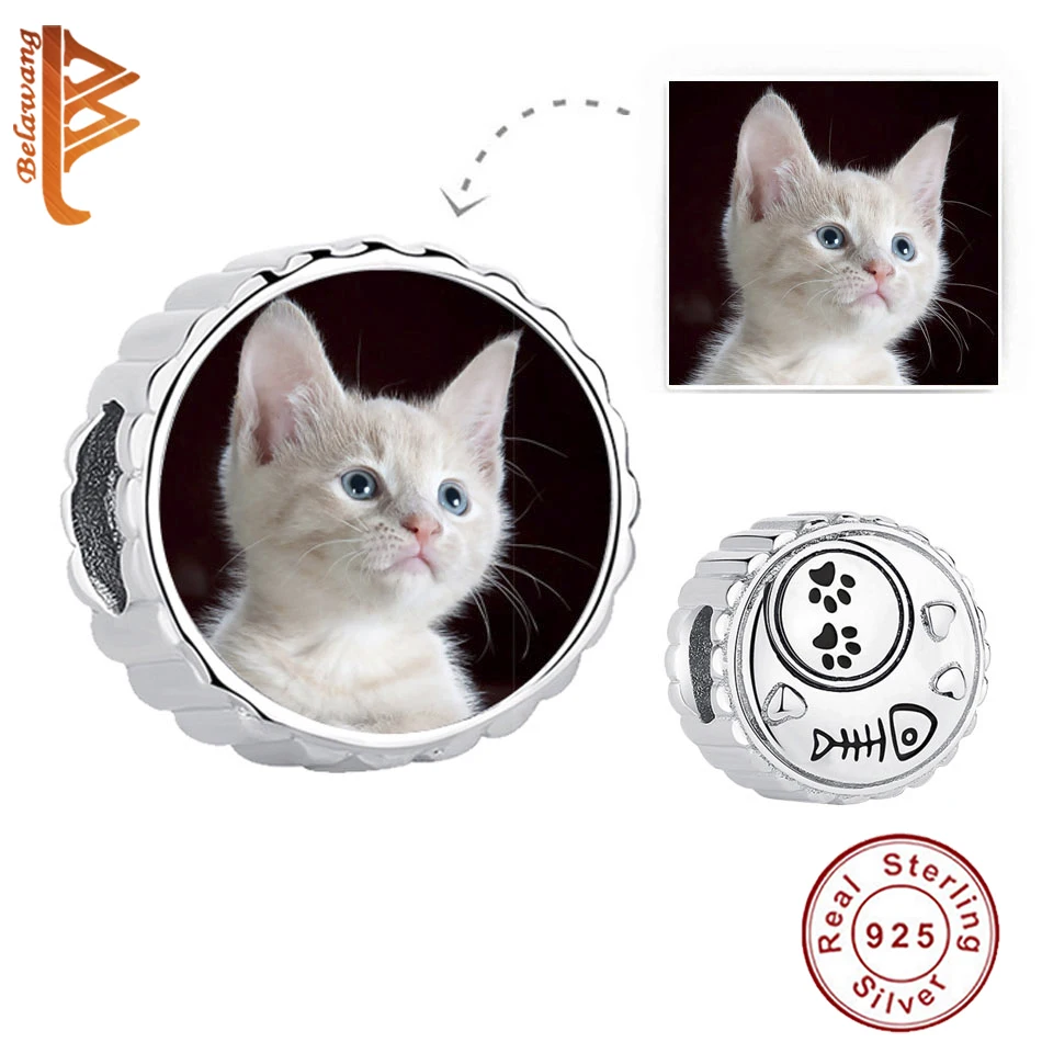 Аутентичные 925 пробы серебряные милые кошачьи следы Шарм Рыбная кость Бусы для