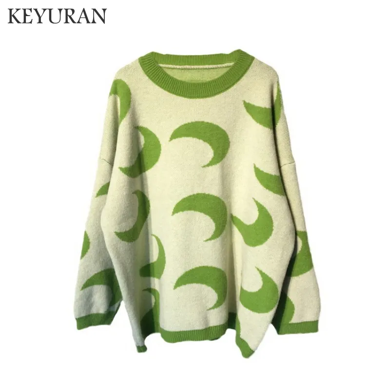 Женский жаккардовый пуловер с длинным рукавом теплый вязаный свободный свитер в