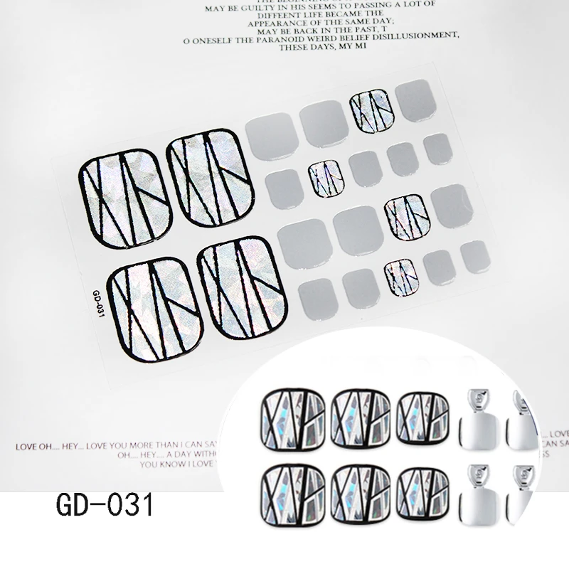 GD-031 22 Типсы, Новые французские стикеры на ногти, цветы, ногти, полное покрытие, клейкие обертывания, водонепроницаемые, блестящая пленка для ногтей, наклейки-лак - Цвет: GD-031