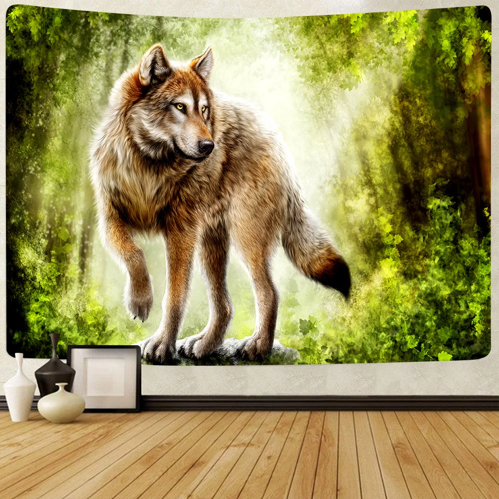 

Wolf and Forest Tapestry Animal Jungle Art Wall Hanging Tapestries for Living Room Bedroom Dorm Home Blanket Decor