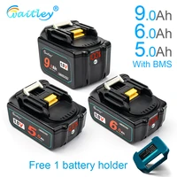 waitley 18v 5 0 6 0ah rechargeable battery for makita power tools with led li ion replacement lxt bl1860 1850 18 v 9 a 6000mah