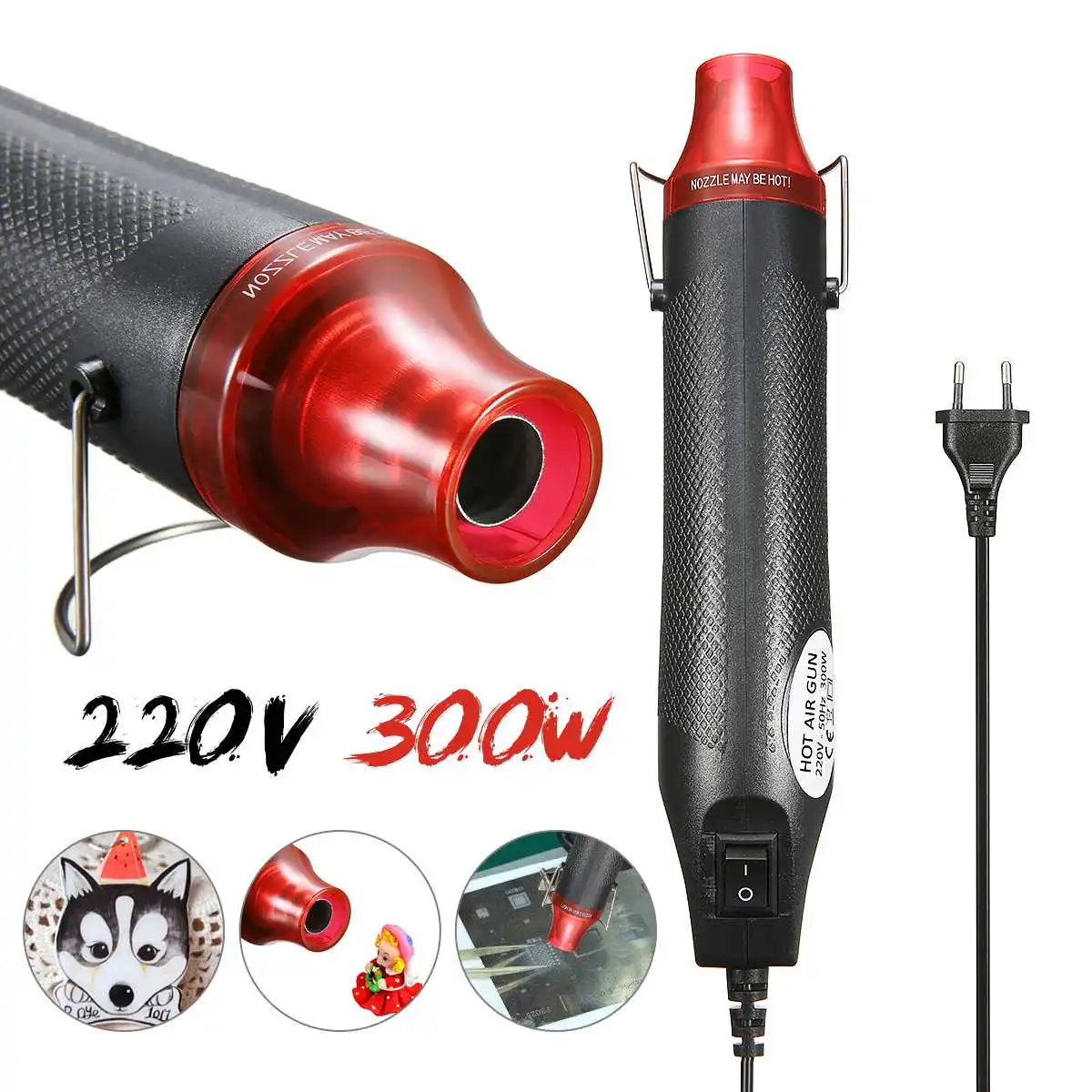 

220V Home Heat Gun Electric Power Hot Air 300W Multi Purpose Soft Ceramic Seat Shrink Plastic DIY Tool Air Heat Gun