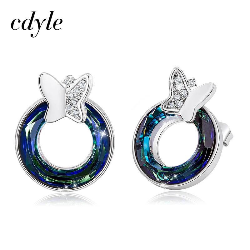 Silver Cdyle женские модные ювелирные изделия медные серьги-гвоздики с кристаллами полые круглые серьги из розового золота с бабочкой - Окраска металла: Silver