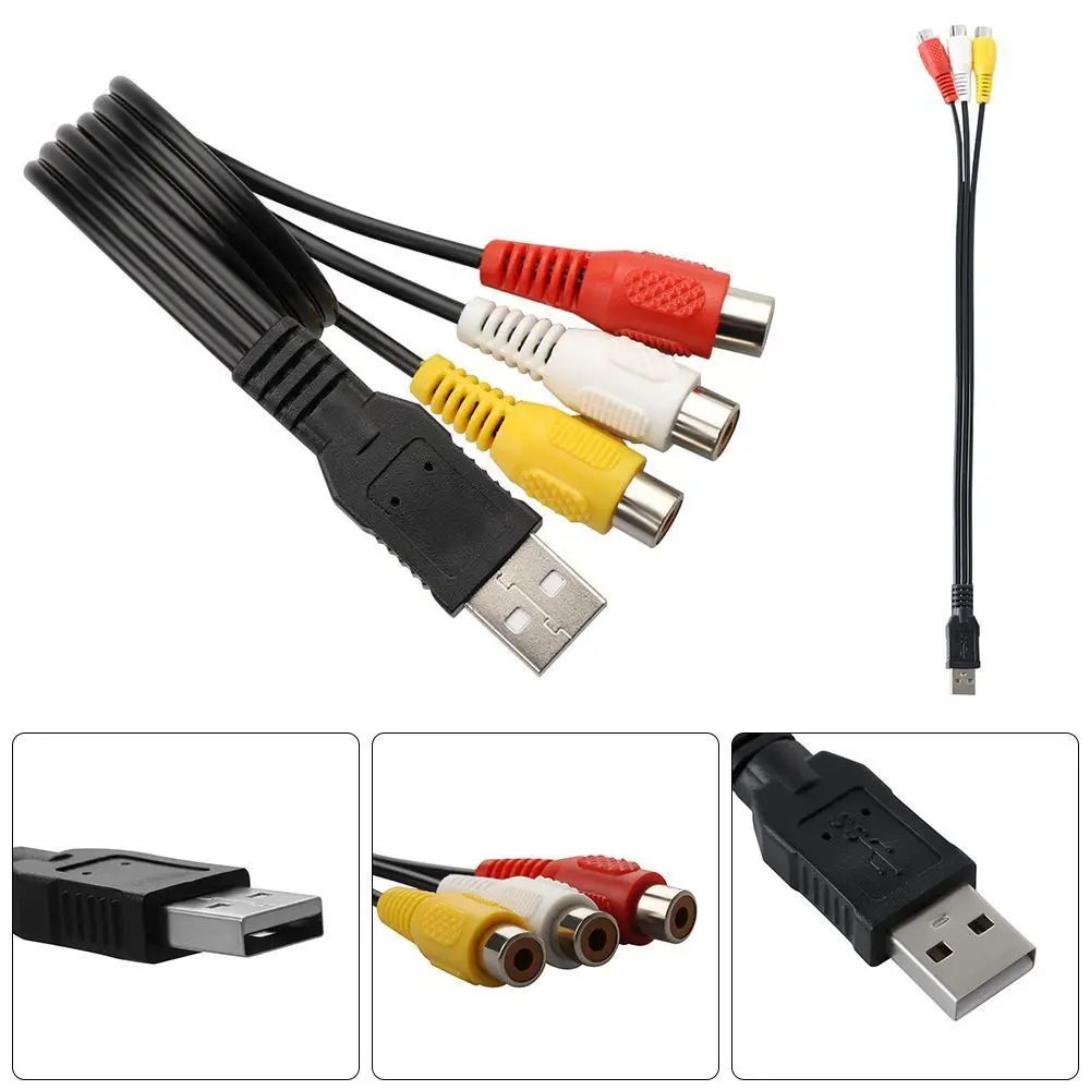 1 шт. USB штекер к 3 RCA Женский адаптер аудио преобразователь видео AV A/V кабель на для