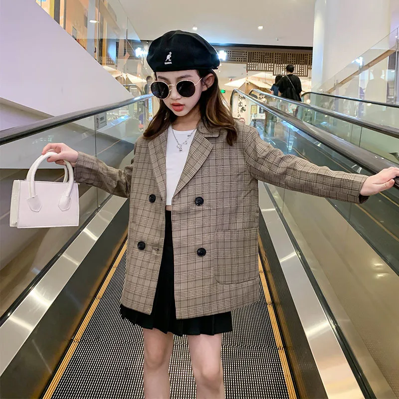 

10 12 years Kids Girls Plaid Coat Blazer Spring Auutumn Teenage Girls Clothes