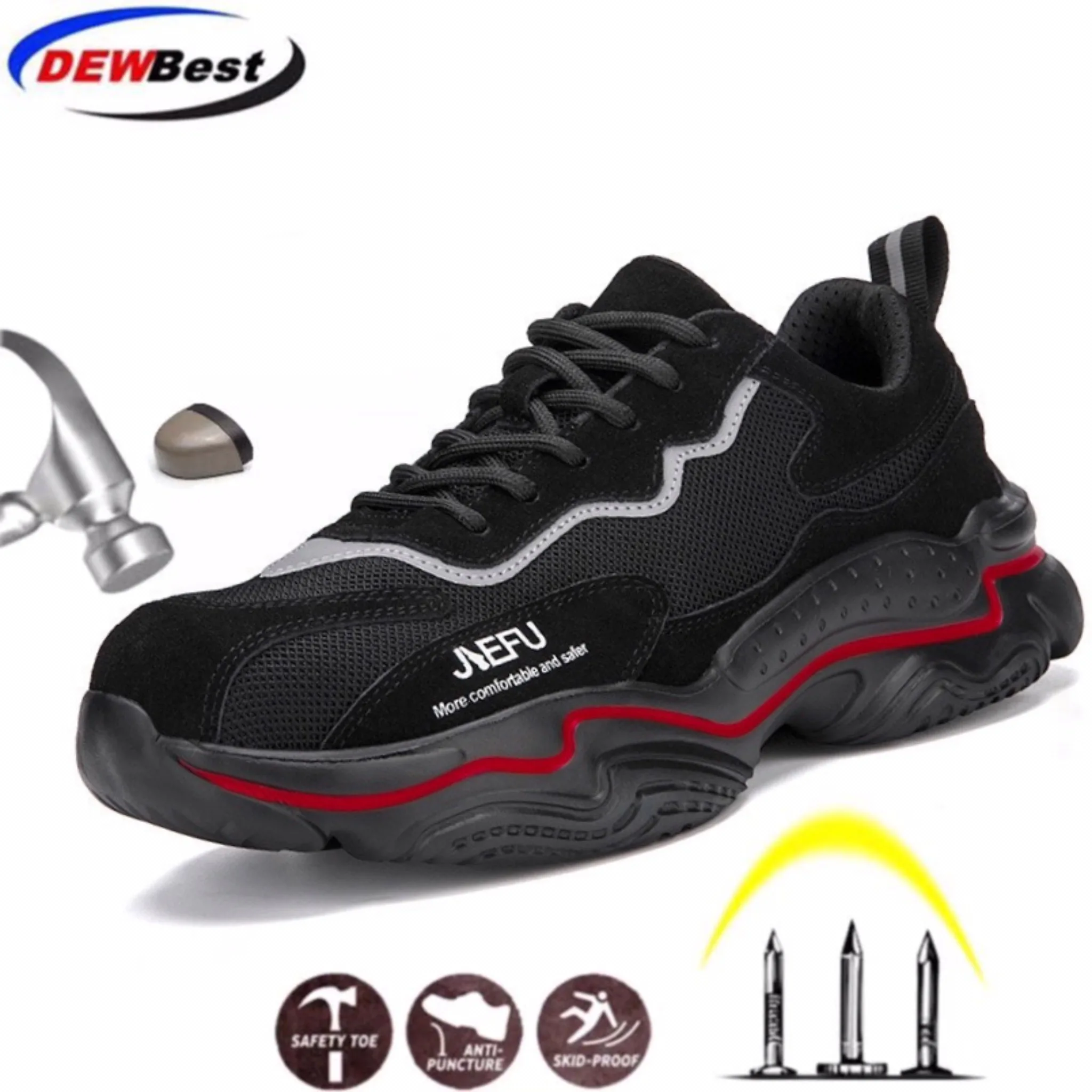 Дышащая сетчатая защитная обувь Мужские ботинки со стальным носком Рабочие