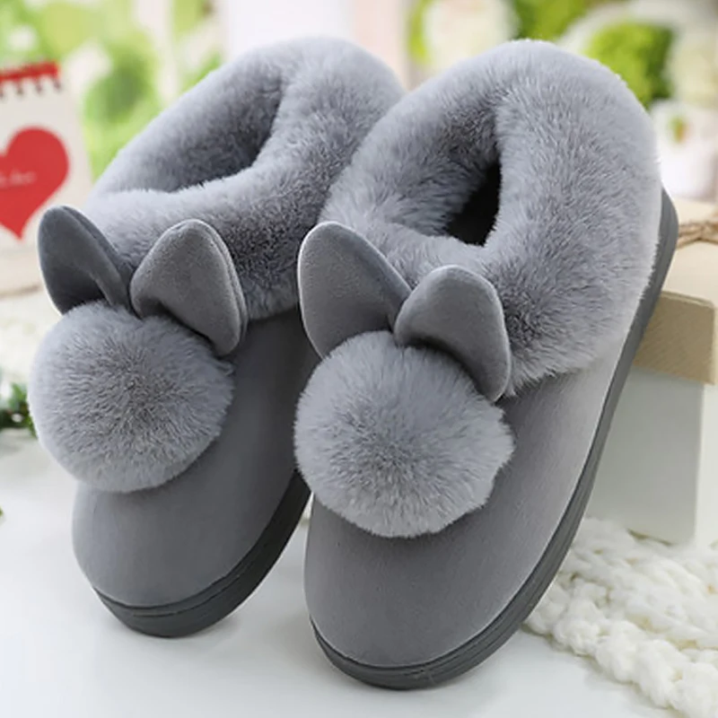

Women Slippers Furry Rabbit Ears Plush Velvet Snow Female Slipper Indoor Home Shoes Winter Warm Ladies Soft Comfort Footwear