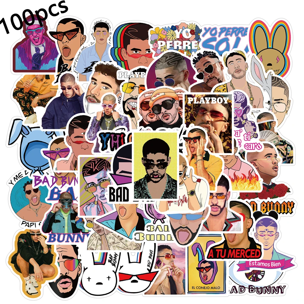 Наклейки певицы Bad Bunny 10/50/100 шт./компл. для гитары игрушек сделай сам велосипеда