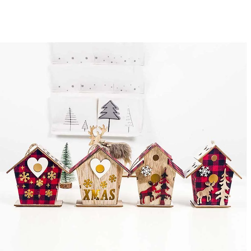 DIY светодиодный светильник деревянный дом рождественская елка украшение Санта