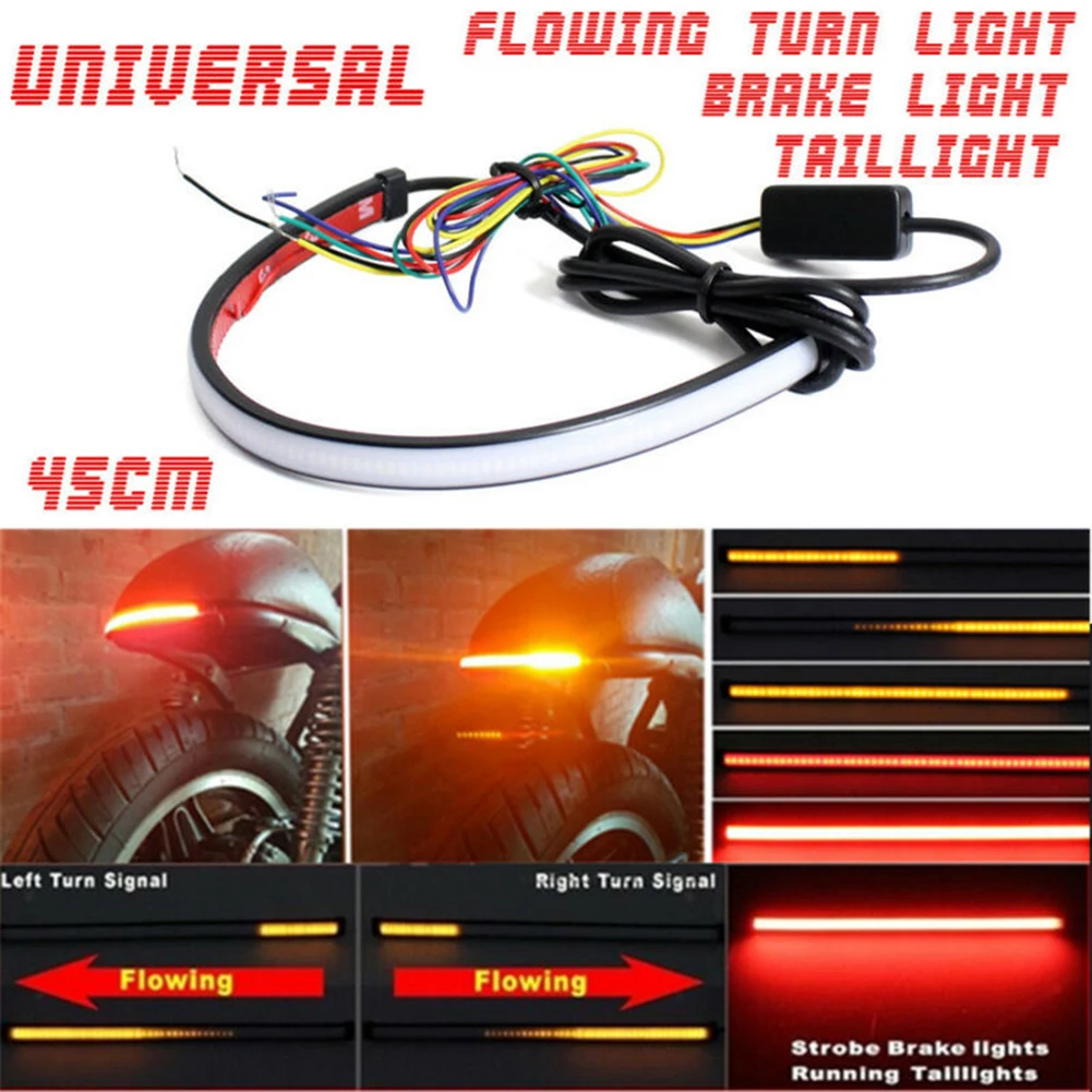 

Motorcycle And Car Taillights Two-color Running Water Turn Signal Daytime Running Light 45cm Red + Red Flashing + Yellow Stream