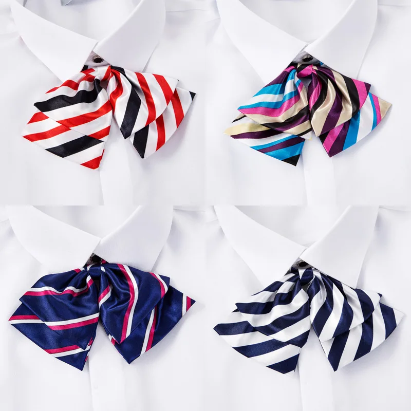 

Double Layer Bow Tie Women's Formal Striped Bow Tie Female Polyester Butterfly Carvat Collared Shirts Accessories