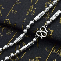 sa silverage sterling silver necklace mens round bead chain hexagonal three beads buddha bead chain silver chain fashion coarse