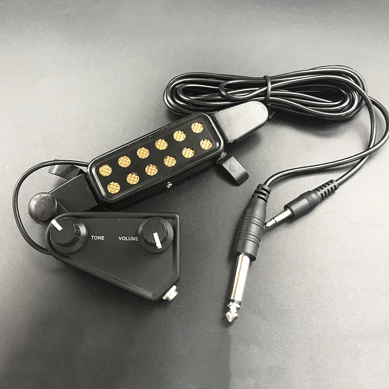 Transductor de pastilla de guitarra con 12 orificios de sonido, preamplificador magnético con controlador de volumen de tono, Cable de Audio para guitarra eléctrica acústica