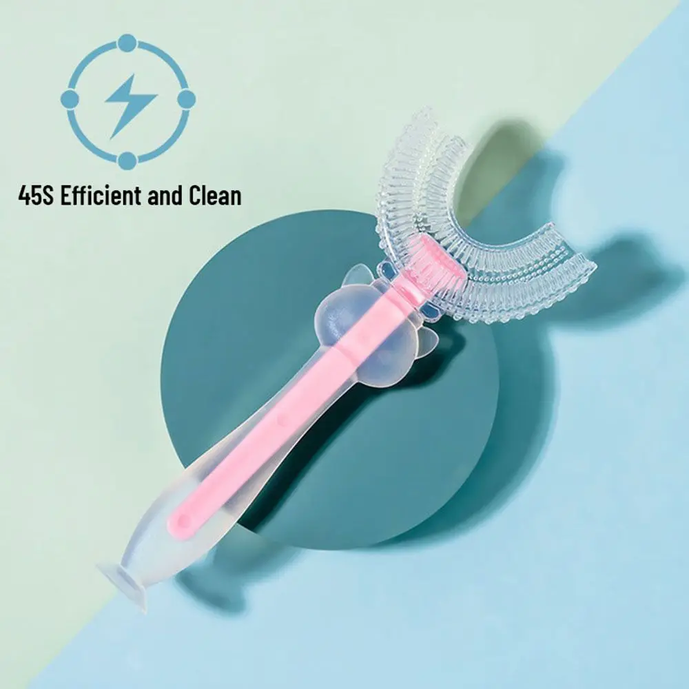 2-12 a&ntilde;os de edad beb&eacute; U-en forma de cepillo de dientes de dedo de silicona los dientes de los ni&ntilde;os Simple cepillo infantil cuidado y limpieza conveniente cepillo de dientes Oral-4