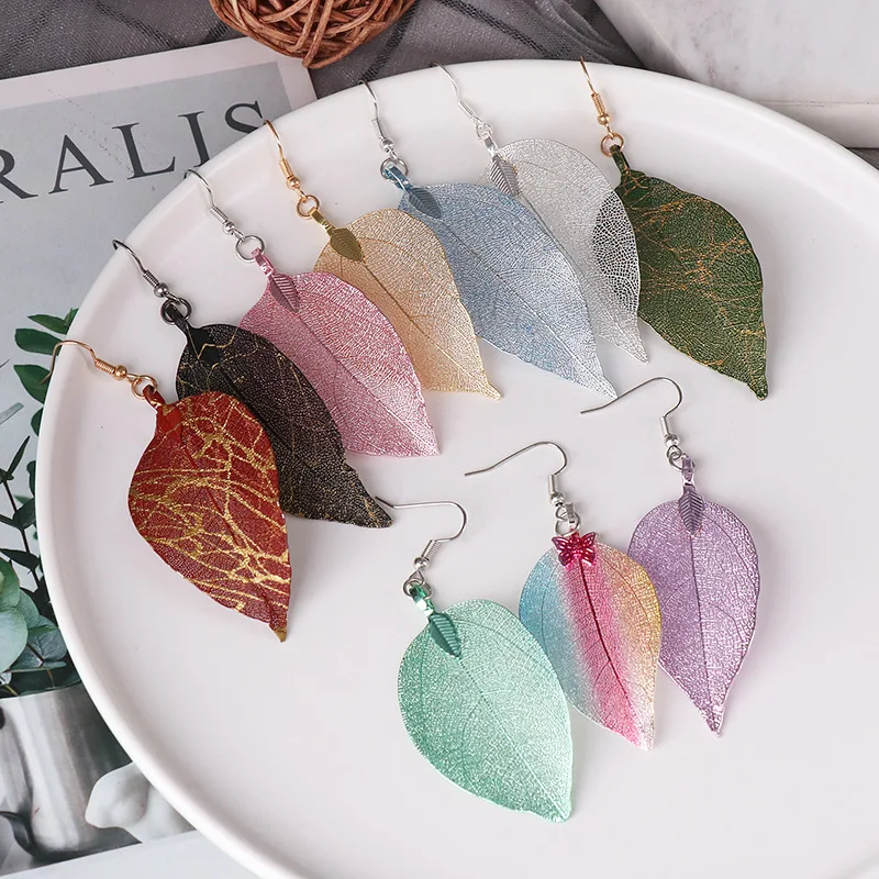 2019 модные длинные серьги в богемном стиле уникальные Натуральный Реальный лист