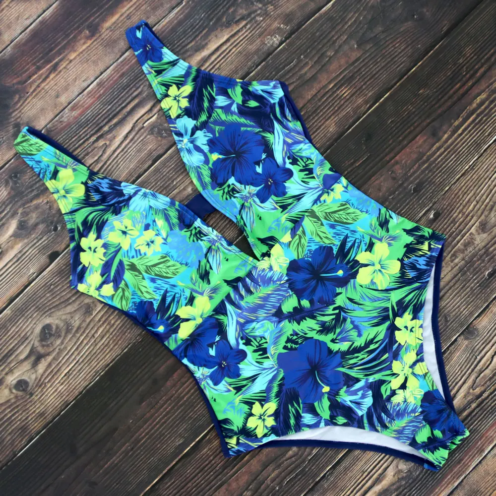 2020 Цельный купальник с цветочным принтом женский сексуальный высокой посадкой