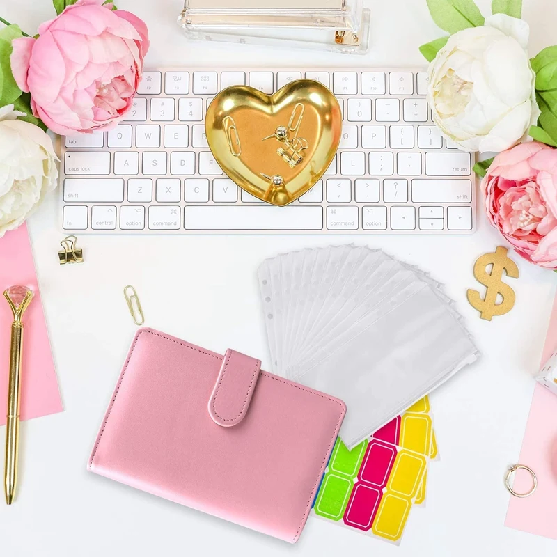 

A6 PU Leather Notebook Binder Cover with 12Pcs Binder Pockets, Binder Loose Leaf Zipper Bags Envelope System Planner