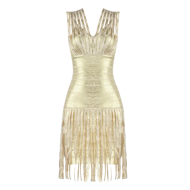 2019 Vestidos Для женщин сексуальный бронзового цвета кисточкой золото Бандажное