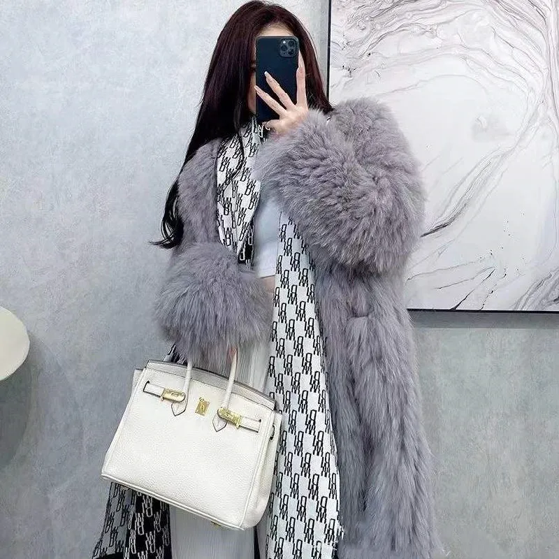 Женское зимнее пальто из искусственного меха Свободное средней длины с