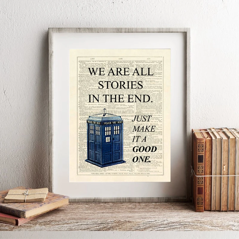 Доктор Кто классический ТВ постер печать ТАРДИС мы все истории в конце страницы