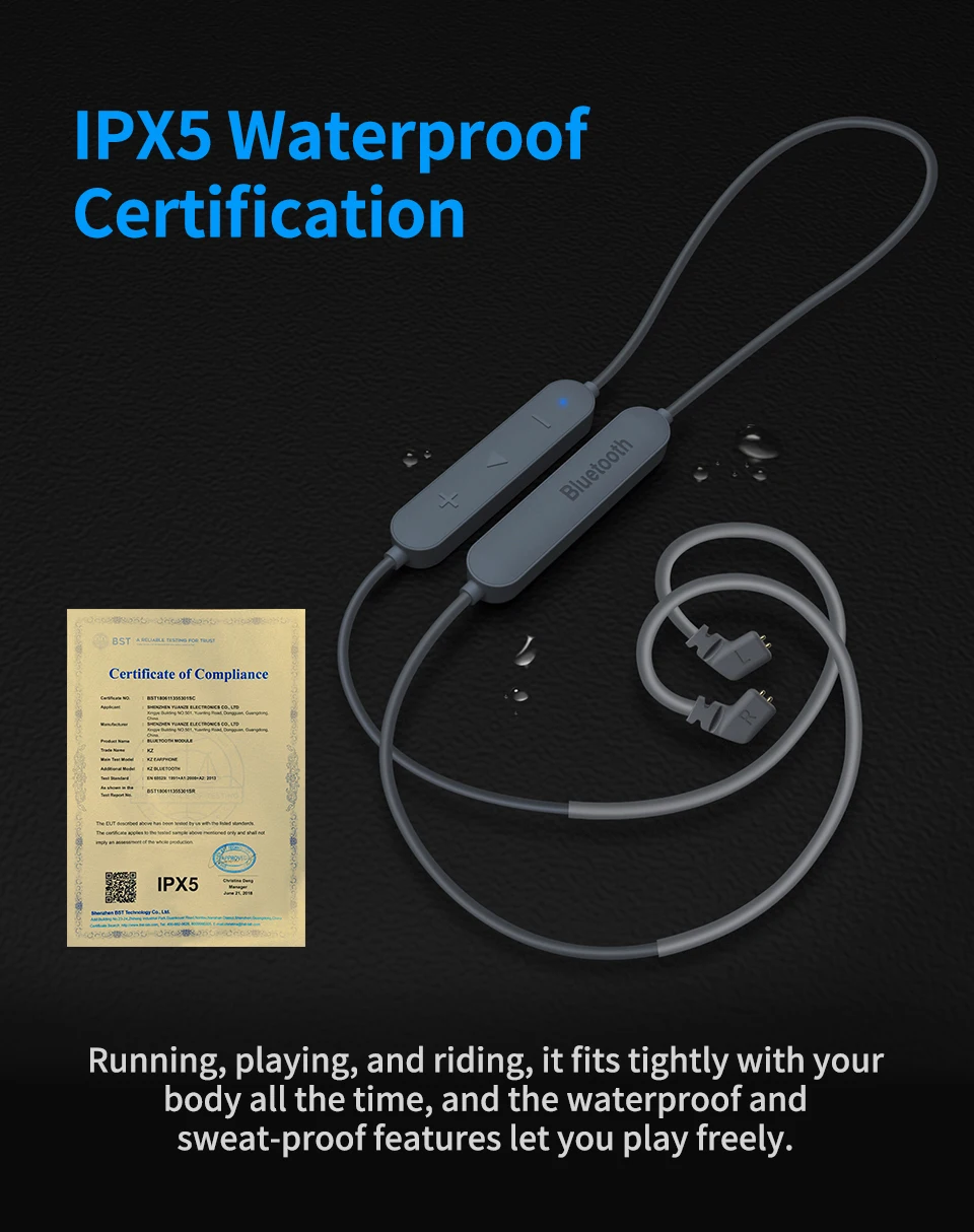 AK KZ беспроводной Bluetooth кабель 5,0 APTX HD обновление провод модуля с 2PIN для KZ ZS10/ZST/AS06/AS10/AS16/ZSN Pro ZSX