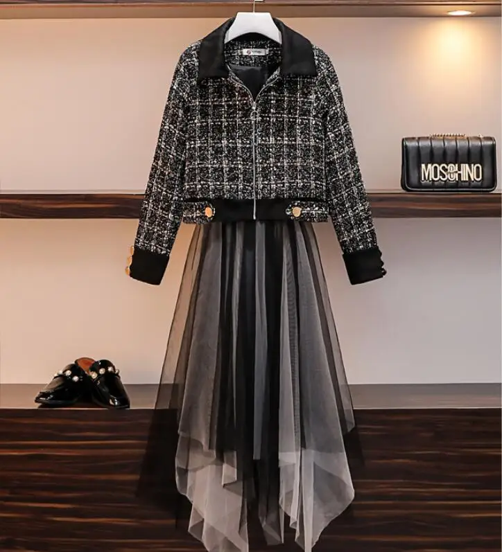 Брендовое подиумное зеленое клетчатое твидовое короткое пальто на молнии