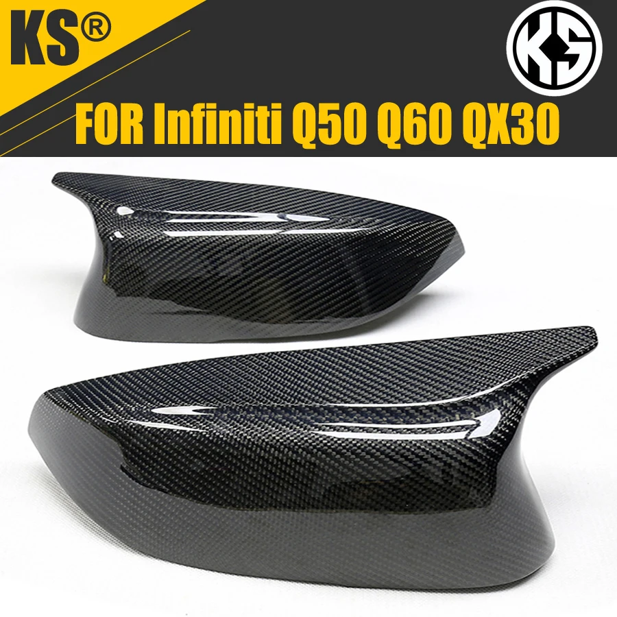 

2PCS Modified carbon fiber rearview black mirror shell mirror cover for Infiniti Q50 Q60 QX30