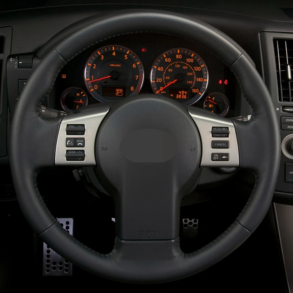 Чехол рулевого колеса автомобиля прошитая вручную черная искусственная кожа для