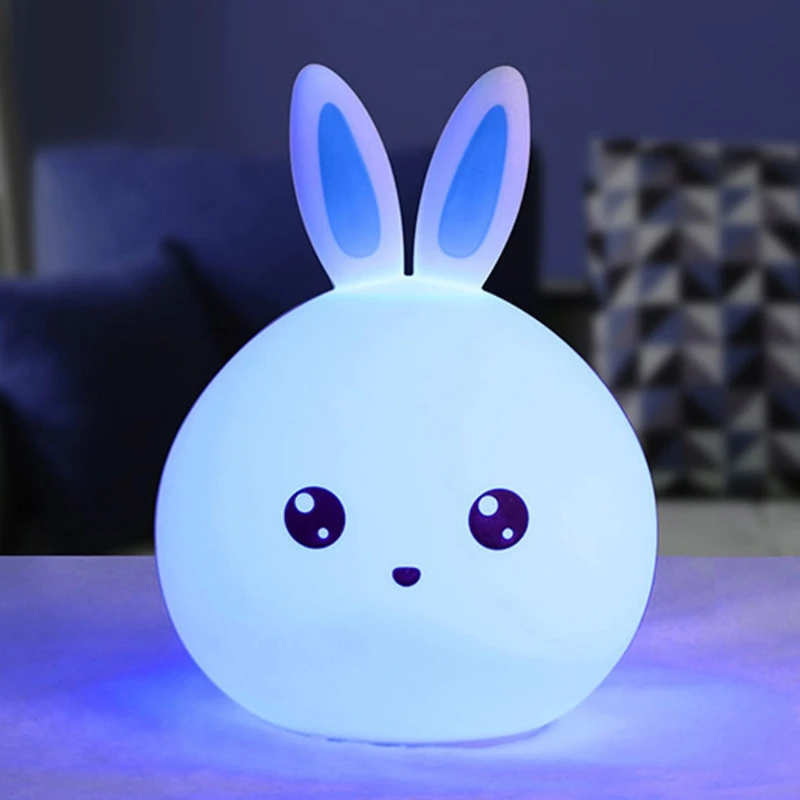 

Cute Rabbit Bedside Lamp Tap Control Colorful Color Changing Night Light USB Rechargeable Silicone Lamp for Baby Infant Toddler