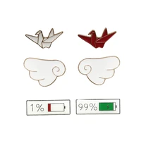 rshczy 2pcsset fashion enamel brooch cute wings origami battery mix badge pins for backpacks jewelry gift