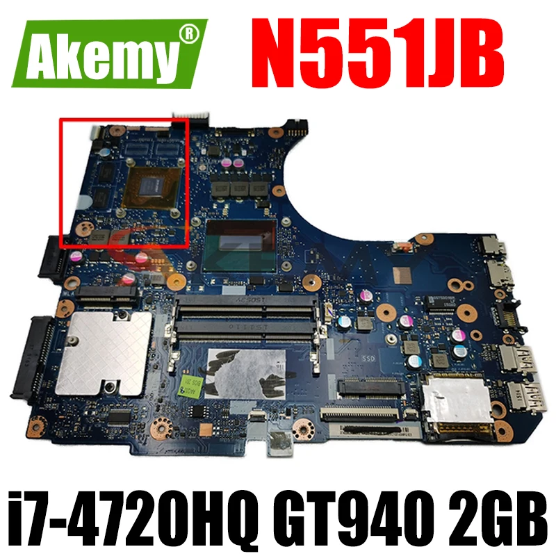 

N551JB i7-4720HQ CPU GT940 2GB VRAM mainboard For ASUS N551JB N551JW N551JK N551JX laptop motherboard 90NB0B70-R00080 100% Test