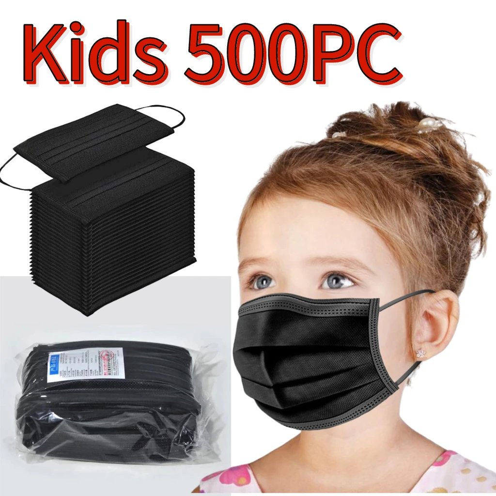 

500PC Mascarillas Ninos Kids Disposable Masks masque buccal enfant Children's Black Mask Cubrebocas Tricapa Halloween Cosplay