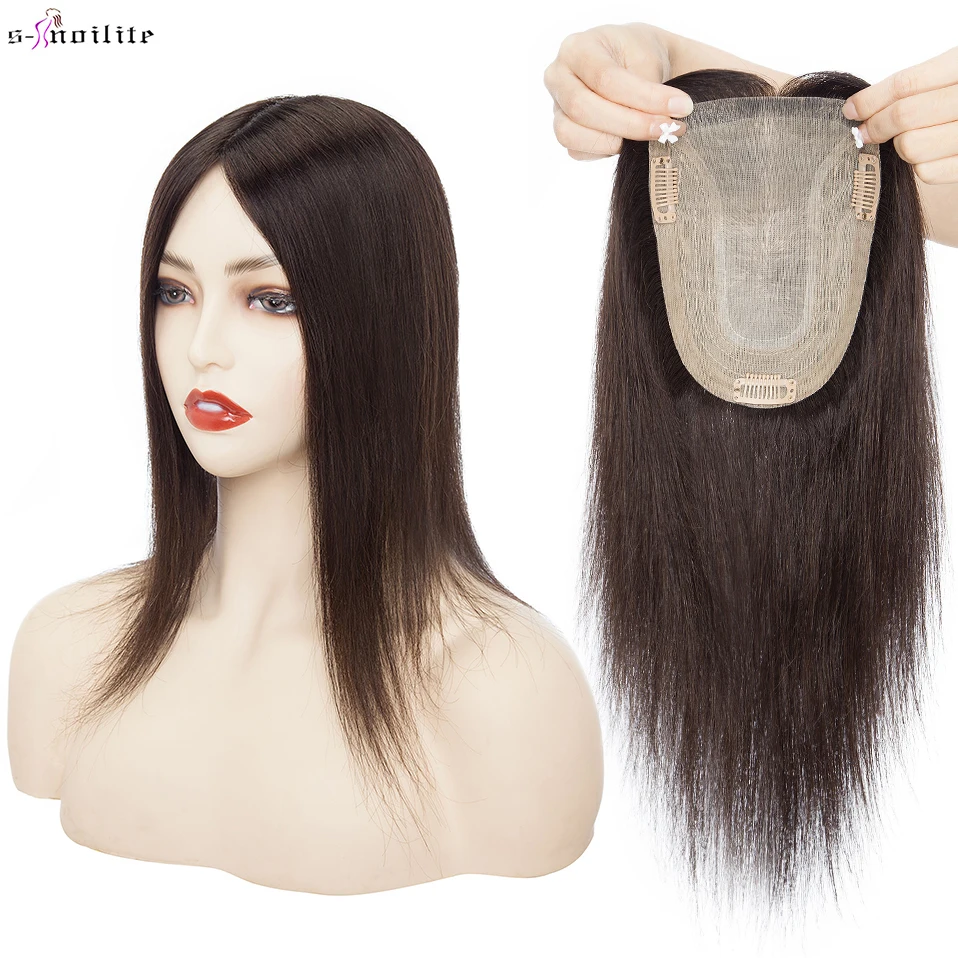 S-noilite Hair Toppers Hair Cilp 50g 12x16cm Human Hair Silk Base Clip In Hair Extensions Hair Piece 12Inch Natural Hair Wigs