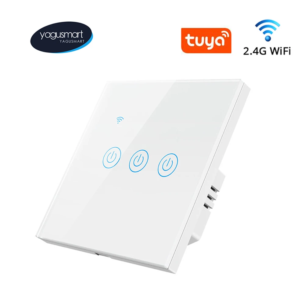 

Умный выключатель Yagusmart Tuya с Wi-Fi, сенсорный выключатель, нейтральный, совместим с Alexa Google Home APP, дистанционное управление