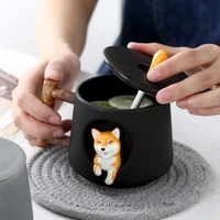 mugs water bottle cute cartoon ceramic cup creative with lid spoon three dimensional dog drinking coffee milk breakfast