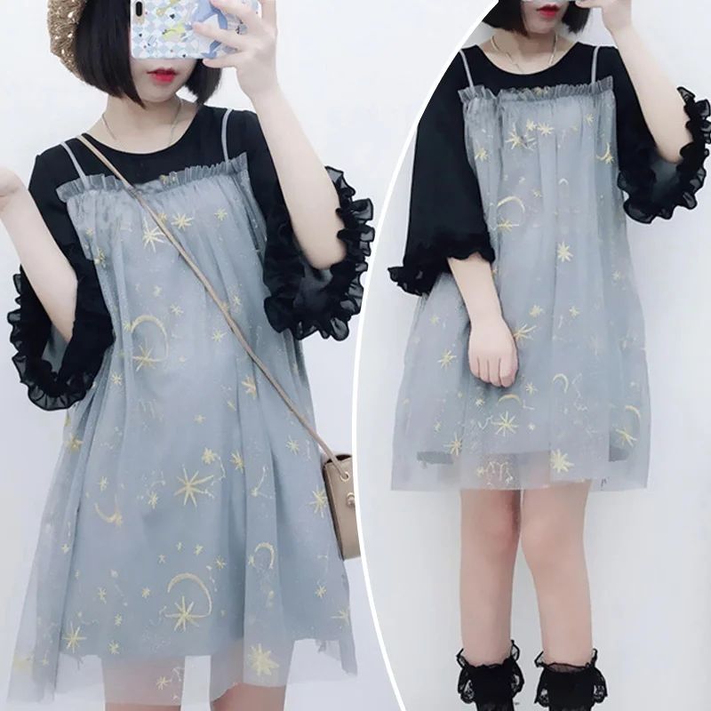 Женское Сетчатое платье с вышивкой и круглым воротником рукав три четверти милое