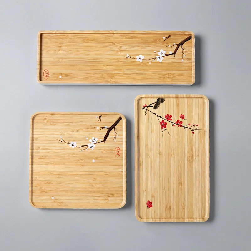 Цветочный узор бамбуковая тарелка для хранения хлеба фруктов искусственный