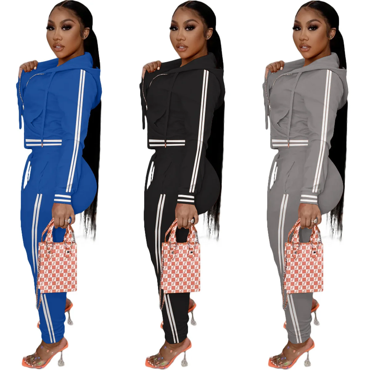 Женский Повседневный Спортивный костюм из двух предметов толстовка на молнии и