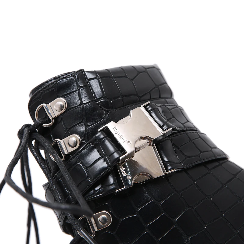 Женская обувь на высоком каблуке 16 см черные ботинки платформе в стиле рок