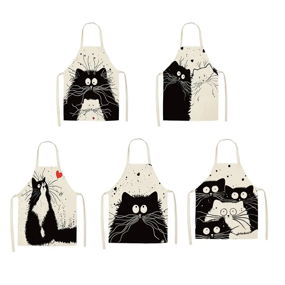 

Kitchen Apron Cat Printed Cotton Linen Aprons for Men Women Home Cleaning 55x68cm