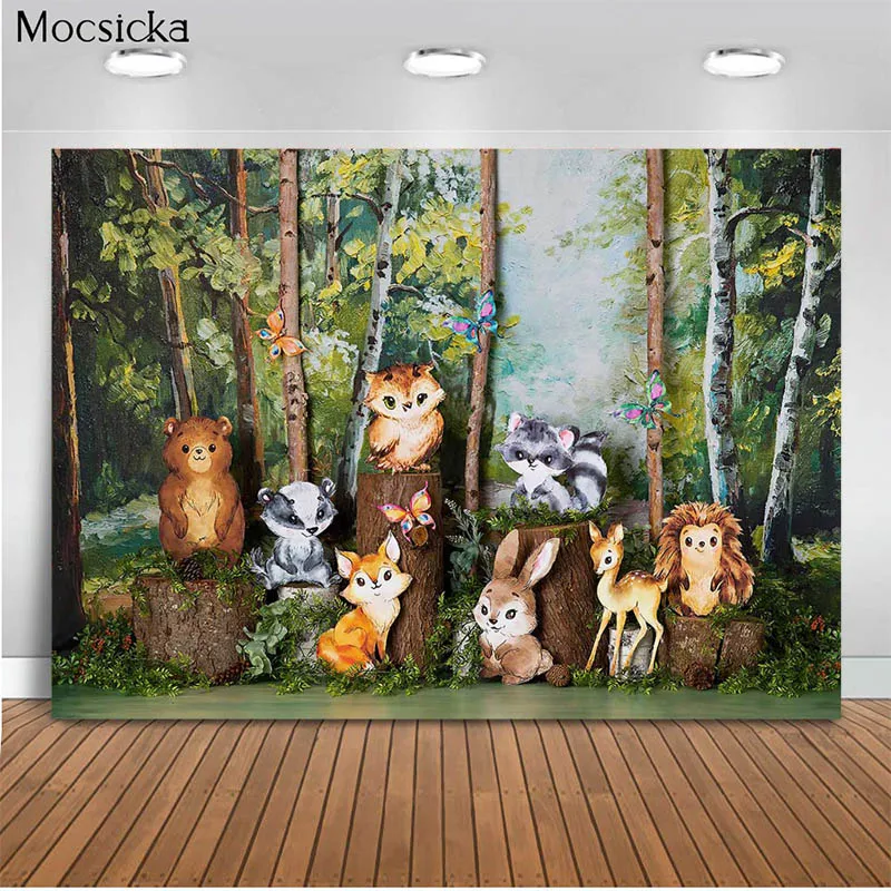 

Mocsicka Baby Shower Background Jungle Wild Animals Decoration Style Child Portrait Photo Background Photography Studio