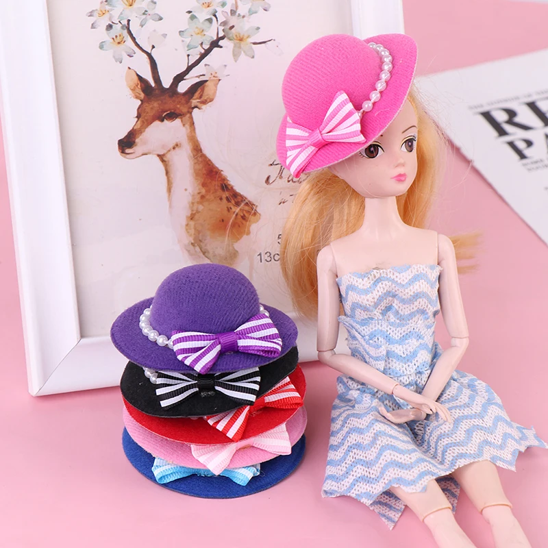 

1PC Vintage Handmade Doll Round Bowknot Bowler Hat For 1/6 Girl Doll Accessory Girls Gift