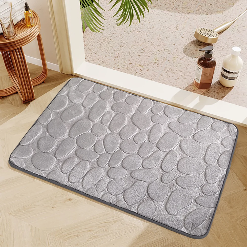 

Thicken Memory Foam Bath Mat Slow Rebound 3D Embossed Cobblestone Bathroom Mat Absorbent Non-slipToilet Rugs Bathtub Floor Mat