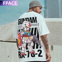 fpace 2021 robot print t shirt men oversize cotton men short sleeve tshirt korean style tops plus size round neck hip hop t