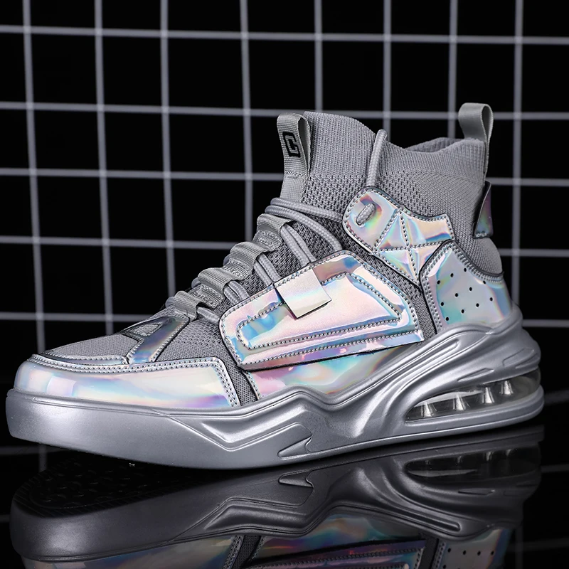 RUIFF New men shoes High Frequency Reflective Air Cushion Sports Shoes high-top mens basketball Silver sneakers | Спорт и