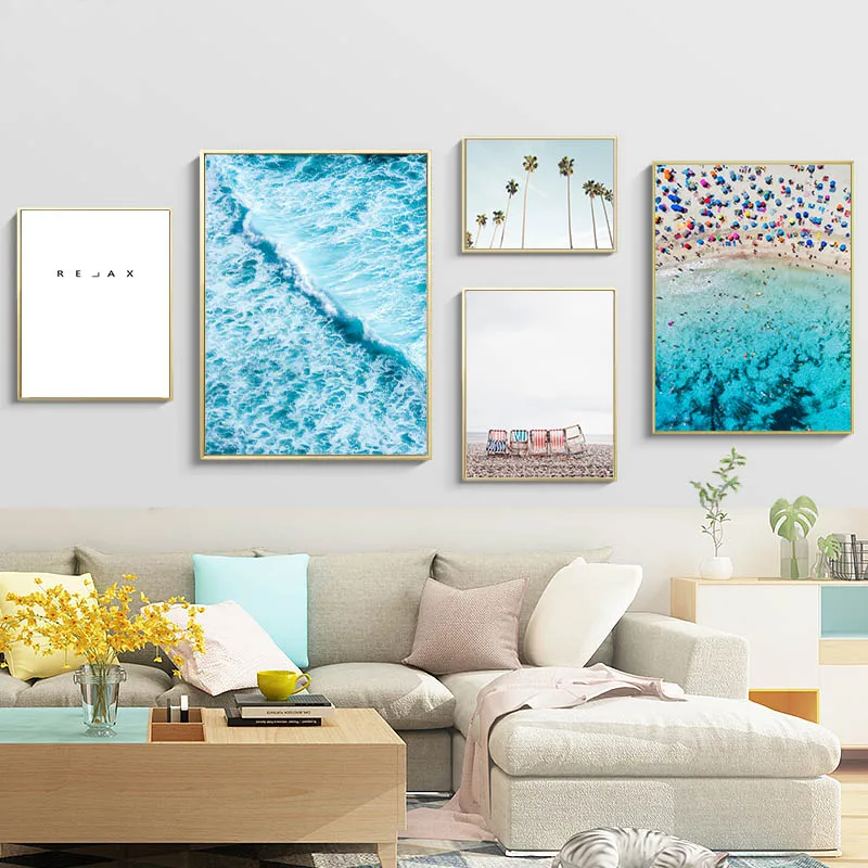 

Ocean Coastal Beach Canvas Poster Nordic Art Seascape Decorative Print Wall Painting Picture Scandinavian Living Room Decoration