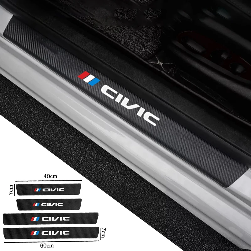 

For Honda Civic 10th 8th Type R 2008 2012 2018 2006 Accessories 4PCS Leather Carbon Fiber Car Door Sill Guard Protected Sticker