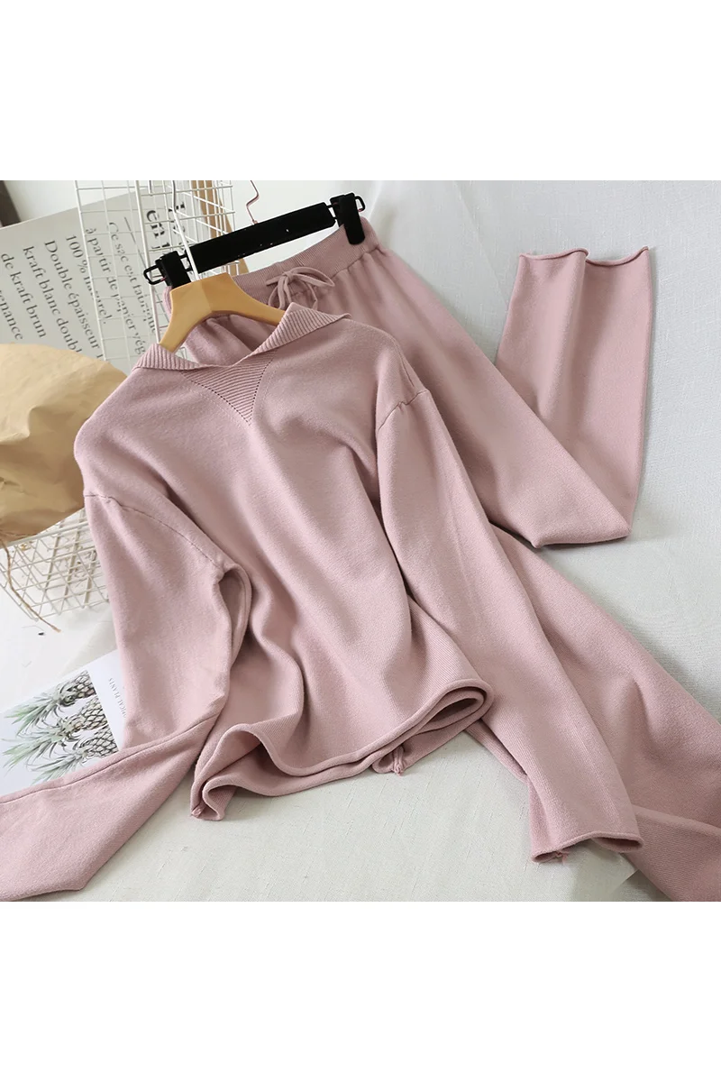 

Net red fashion knitted suit wide-leg pants 2020 new women's two-piece suit Korean sweater suit autumn