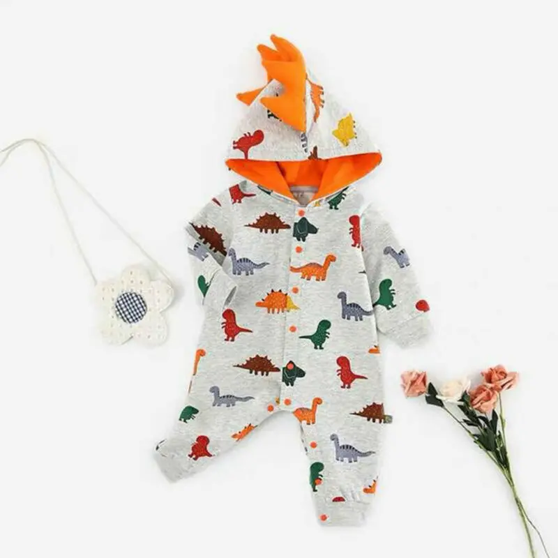 Рисунок динозавров милая детская одежда с капюшоном для новорожденных мальчиков